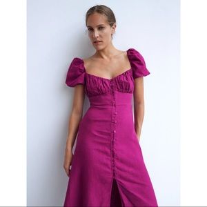 NWT ZARA Linen Plum Midi Dress M
